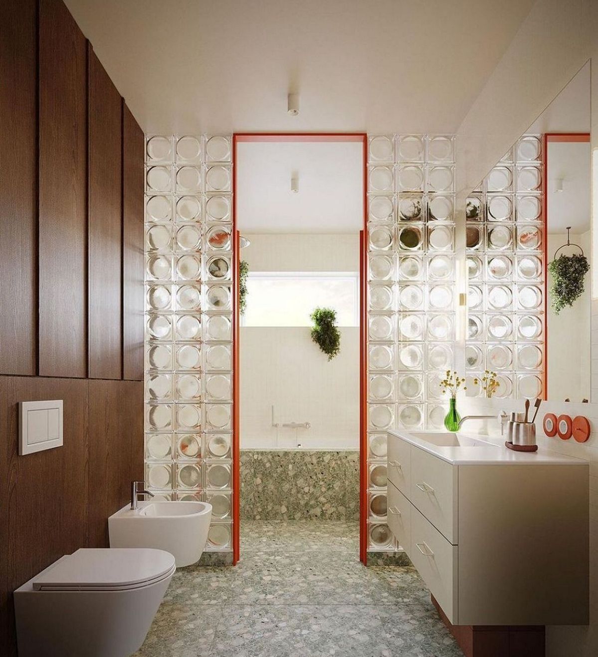 Gạch kính lấy sáng với gạch terrazzo