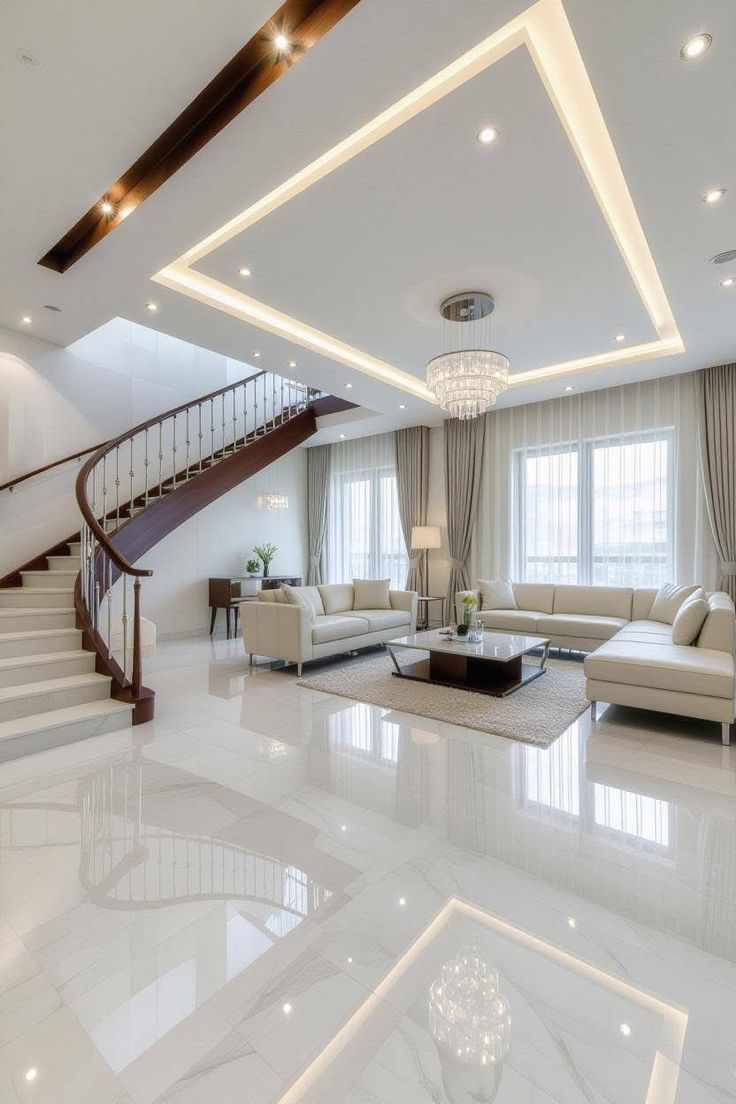 Gạch lát nền phòng khách màu trắng